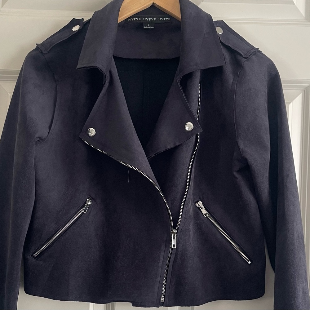 HYFVE Black Suede Moto Jacket with Silver Zippers Bikecore Wismsygoth